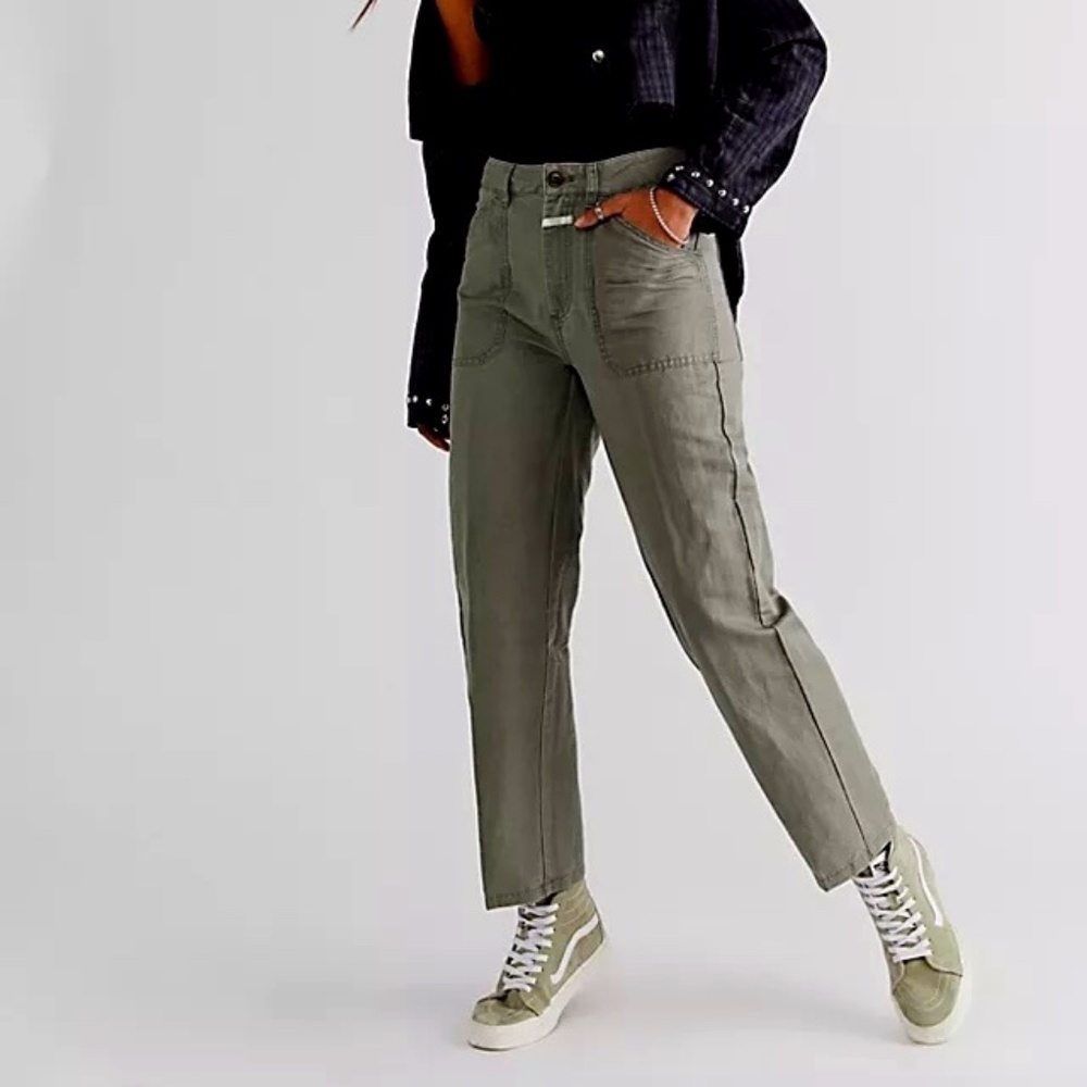 Closed cropped premium cotton blend cargo style pants